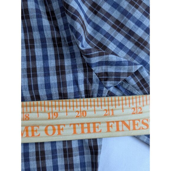 Tie Bar Trim Fit Blue Brown Plaid Button-Down Shirt Mens Small long Sleeve NWT - Picture 5 of 13